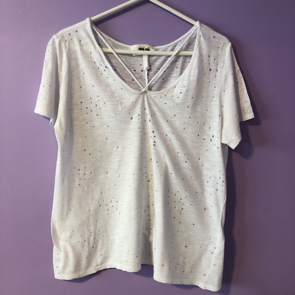 Hippie Love White Caged Distressed White Tee